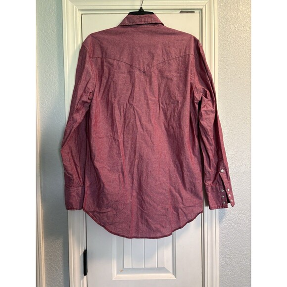 Wrangler Pearl Snap Shirt Womens Medium Red Long Sleeve Cowboy Rodeo Vintage - Picture 5 of 7